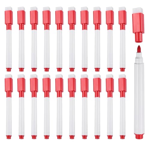 MECCANIXITY 50 Pack Dry Erase Markers Pens, Watercolor Fine Tip Marker, Whiteboard Markers with Eraser Cap for Paper Drawing Art Supplies Office Home, Red - color: Red