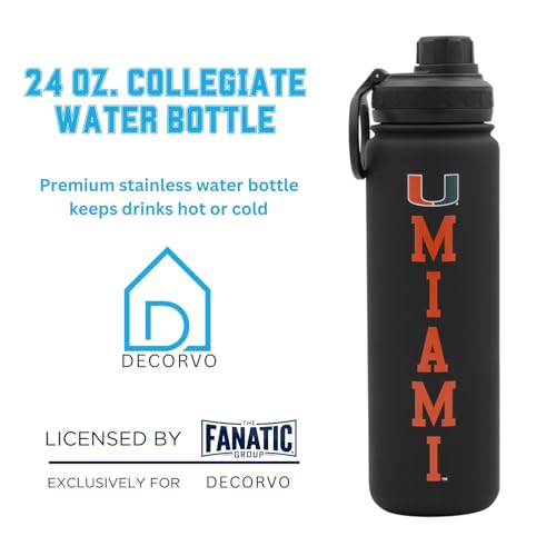 Miami Water Bottle - Black Double Walled Stainless Steel 24 oz Keeps Drinks Cold or Hot - color: Miami - Black