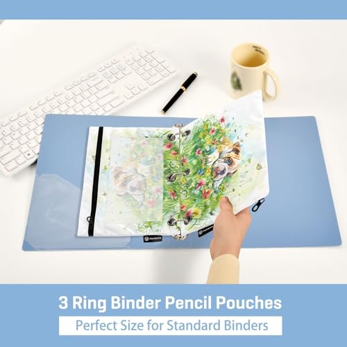 Fustylead Bulldog Puppy Dogs Flowers Pencil Pouch for 3 Ring Binders, Zipper Pencil Bags with Clear Window Organizer for Cosmetic Office School Students 2 Pack - color: Bulldog Puppy Dogs
