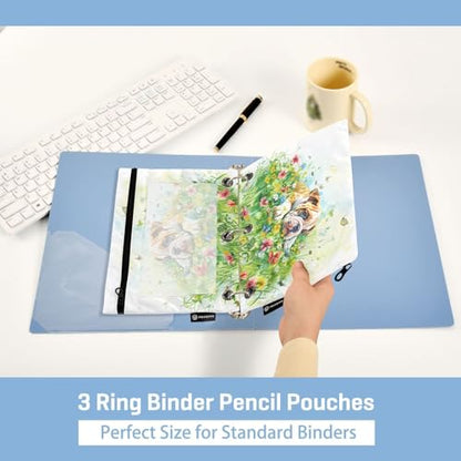 Fustylead Bulldog Puppy Dogs Flowers Pencil Pouch for 3 Ring Binders, Zipper Pencil Bags with Clear Window Organizer for Cosmetic Office School Students 2 Pack - color: Bulldog Puppy Dogs