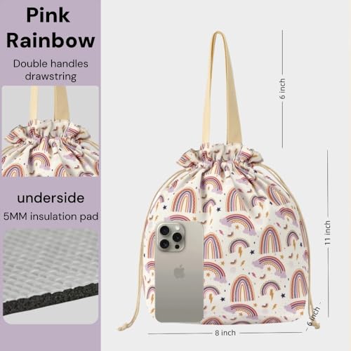 Reusable Lunch Bag - Insulated Eco-Friendly Lunch Tote for Work, School, or Picnics, Lightweight & Waterproof, Keeps Food Fresh All Day (Pink Rainbow) - color: Pink Rainbow