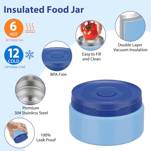 Kids Bento Lunch Box Set with 9.5oz Soup Thermo, Leak-Proof Lunch Food Containers with 3 Compartment and Removable Inner Tray, Insulated Hot Food Jar with Lunch Bag for School, Office, Blue - color: Blue