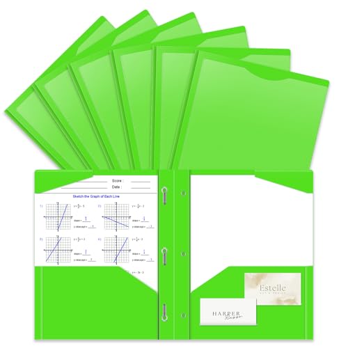 Briartw Heavy Duty Plastic Pocket Folder with Prongs for Letter Size Paper - 6 Pack Light Green File Folder with Clear Front Pocket - 2 Pockets and 3 Prongs,As Well As 2 Card Slots - Pocket Folders - color: Light Green