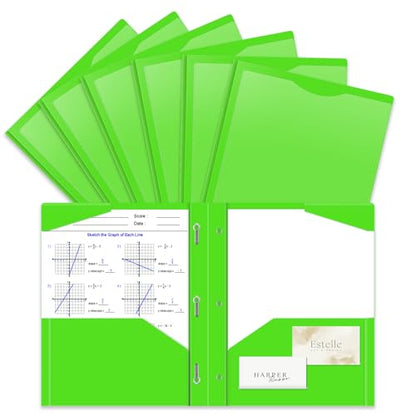 Briartw Heavy Duty Plastic Pocket Folder with Prongs for Letter Size Paper - 6 Pack Light Green File Folder with Clear Front Pocket - 2 Pockets and 3 Prongs,As Well As 2 Card Slots - Pocket Folders - color: Light Green