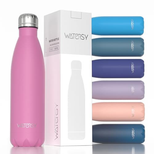 WATERSY Stainless Steel water bottles,17oz/500ml Insulated Water Bottles,Gloss Pink metal water bottle Keeps Drink Cold and Hot,BPA Free kids water bottles for School,Gym,Travel,Sports - color: Gloss Pink
