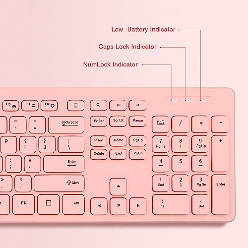 Wireless Keyboard and Mouse Combo - Rii Standard Office PC Keyboard and Optical Wireless Mice (Pink) - color: PINK