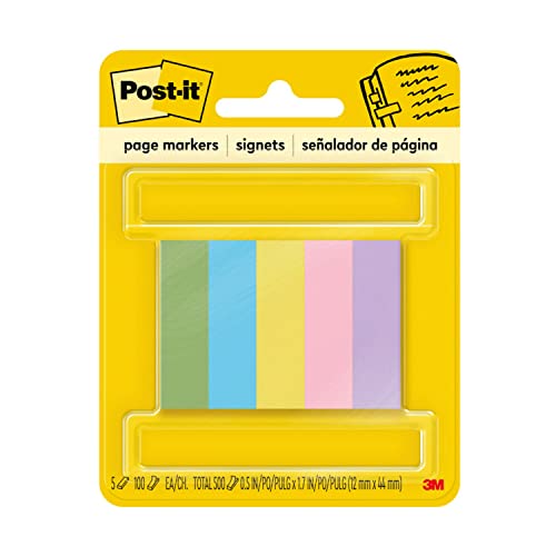 Post-it® 페이지 마커, 1.3cm x 4.4cm(1/2인치 x 1-3/4인치), 책에 임시 마킹 및 메모에 이상적, 다양한 울트라 컬러, 팩당 500개