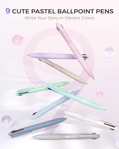 Four Candies 4-in-1 Multicolor Pens, 1.0 mm, 9 Pack | Quick-Dry Ink, Smooth Writing, Comfort Grip, Macaron Colors, School, Office & Nurse Supplies - color: Black, Green, Red, Blue