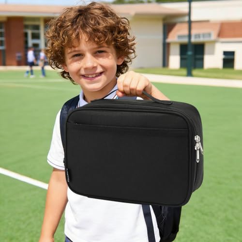 FlowFly Kids Lunch box Insulated Soft Bag Mini Cooler Back to School Thermal Meal Tote Kit for Girls, Boys, Black - color: Black