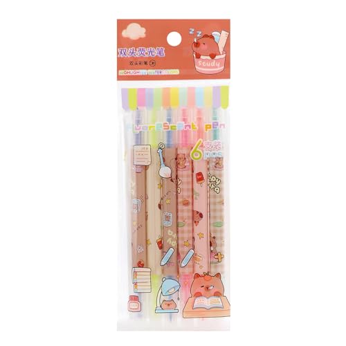 MOZXIRZ 6 Pcs Capybara Highlighters Pens Cute Dual Tips Highlighter Markers Assorted Colors Highlighters Cartoon Capybara Highlighter Pens for Women Back to School Office Supplies (Capybara) - color: Capybara