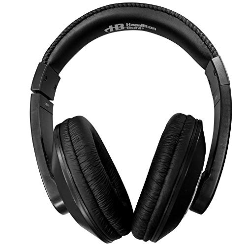 HamiltonBuhl Smart‑Trek Deluxe Over‑Ear Headphones, 3.5mm TRRS Plug, 40mm Drivers, Noise‑Isolating Leatherette Cushions, Durable Dura‑Cord, Adjustable Headband – Black (ST1BK)