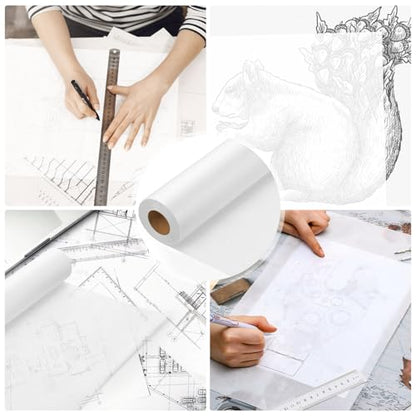 Tracing Paper Roll 17in x 50yd, White Trace Paper Pattern Paper Translucent Tracing Paper for Sewing, Drawing, Sketching, Gift Wrapping - size: 17in x 50yd