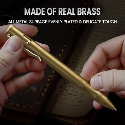 Origin-Joy Brass Bolt Action Pen Set, Heavy Duty EDC Copper Metal Tactile Turn Pen With Gel Ink Refills (Nickel White & Gold) - color: Nickel White & Gold