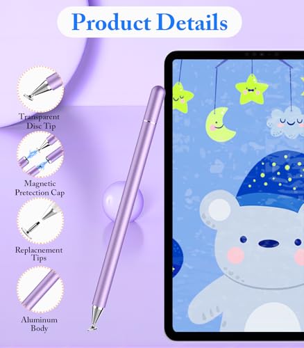 Kenkor Stylus Pen for Touchscreen, 2PCS iPad Pencil High Sensitivity & Precision Magnetic Disc, Stylus Pen for Nintendo Switch 2/iPhone/iPad/Samsung/Galaxy/Huawei/Microsoft Surface, All Touch Screens - color: Purple+Silver