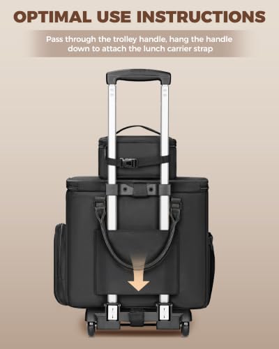 Ytonet Rolling Laptop Bag with Large Cup Holder, 15.6 In Rolling Briefcase for Women Rolling Teacher Bag with Insulated Lunch Box, Detachable Trolley Roller Tote Bags for Work, Office, Teacher, Black - color: Pure Black