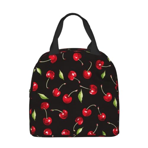 Black Sweet Cherry Lunch Box Insulated Meal Bag Lunch Bag Reusable Snack Bag Food Container For Boys Girls Men Women School Work Travel Picnic - color: black sweet cherry