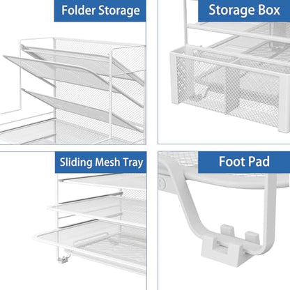 Simple Trending 7 Tier Desk File Organizer, Letter Tray Paper Organizer with Pen Holder and Metal Hanging Basket, White - color: Pen holder White