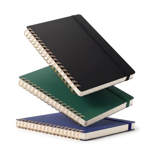 RETTACY Spiral College Ruled Notebook, 3-Pack, 140 Pages per Pack, B6 Small Pocket Size (5" x 7"), for School, Work, Writing, Journaling, Soft Cardboard Cover (Black & Dark Green & Navy Blue) - color: Black & Dark Green & Navy Blue
