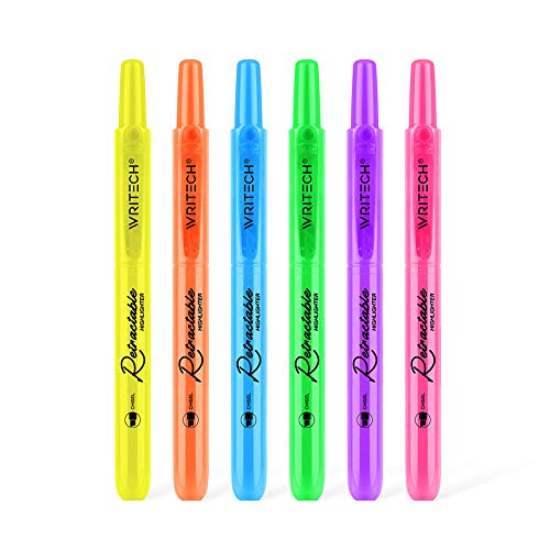 WRITECH Retractable Highlighters Assorted Colors: Chisel Tip Click Aesthetic Highlighter Marker Pens Pack Multi Colored Ink No Bleed Smear for Highlighting Journaling (6ct Neon) - color: Neon