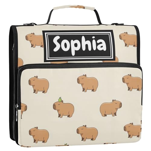 Capybara Beige Print Custom Zipper Binder Bag 3 Ring with Shoulder Strap & Handle Personalized Binder Bag Expandable File Folder for School - color: Multi-capybara Beige