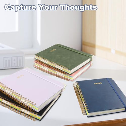 JUNART B5 Hardcover Spiral Notebook Journal with 5 Removable Subject Divider Tabs, 9"x10" Large 300 Pages College Ruled Notebook,180° Flat Lay,100 GSM Thick Paper for Office, Home & School(navy blue) - color: navy blue