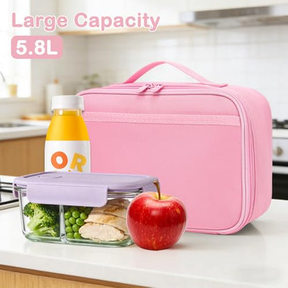 FlowFly Kids Lunch box Insulated Soft Bag Mini Cooler Back to School Thermal Meal Tote Kit for Girls, Boys, Pink - color: Pink Camo