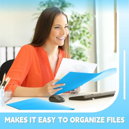 Henoyso 36 Pack Lake Blue Plastic Folders with Clear Front Pockets Heavy Duty File Folders with 2 Pockets and Card Slot for Student Communication School Office Presentation Report - color: Lake Blue