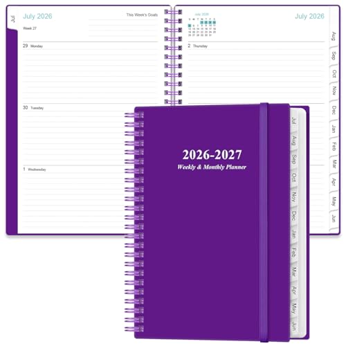 2026-2027 Planner - A5 Weekly & Monthly Planner Spiral Bound, July 2026 - June 2027, with Flexible Cover, Tabs, Inner Pocket, 6.4" x 8.5", Purple - color: Purple, size: 6.4" x 8.5"