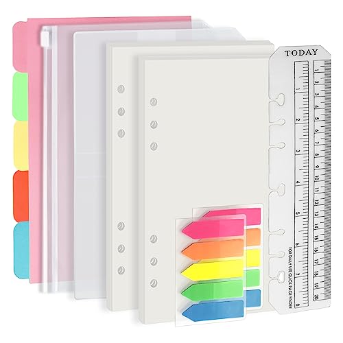 Harphia A5 6 Holes Binder Refill Value Set, 90sheets plain blank loose leaf paper with stickers and dividers, planner inserts with binder pockets for A5 notebook - color: Blank Paper Set, size: A5