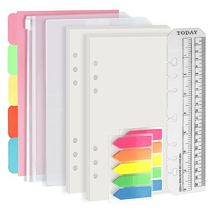 Harphia A5 6 Holes Binder Refill Value Set, 90sheets plain blank loose leaf paper with stickers and dividers, planner inserts with binder pockets for A5 notebook - color: Blank Paper Set, size: A5