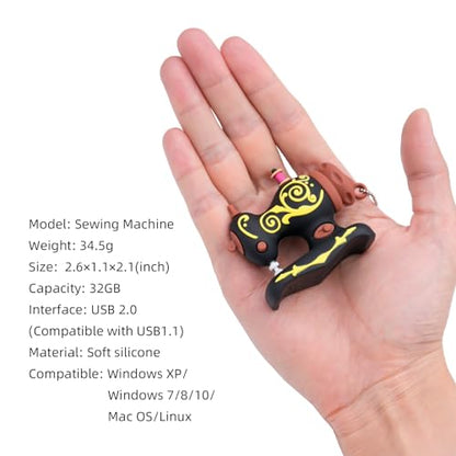 BorlterClamp 32GB USB Flash Drive Cute Cartoon Sewing Machine Model Memory Stick, Gift for Students and Children (Black) - color: 32GB black