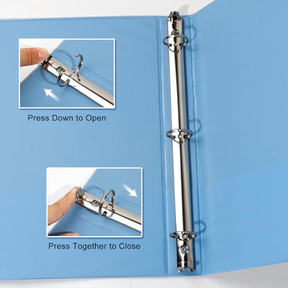 COMIX Standard 3 Ring Binder 1 inch with Clear View Cover, 1" Round Ring View Binder Holds 200 Sheets of US Letter Size Paper for School Office Supplies, 6 Pack (Pale Blue) - color: Pale Blue, size: 1 inch