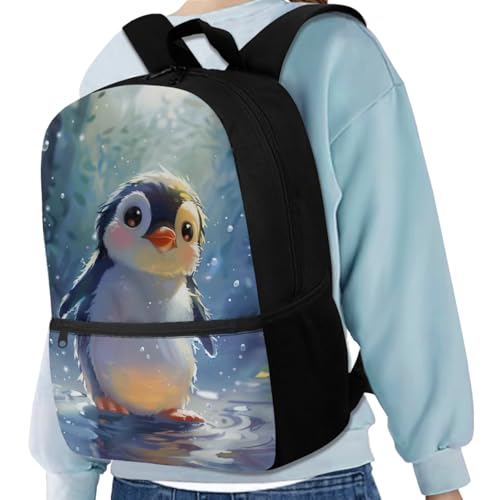 Penguin Backpack for Girls Kids Backpack with Lunch Box Water Bottle Holder with Strap and Kawaii Pencil Case 4PCS Set Cute Bookbag with Front Pocket 17 inch Large Capacity School Bag for Boys - color: Cute Penguin