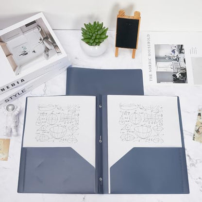 Lincia 100 Pcs Plastic Folders with Pockets and Prong Folders with Prongs 2 Pockets for Office, School for Students, Teachers, Office Workers(Grey Blue) - color: Grey Blue