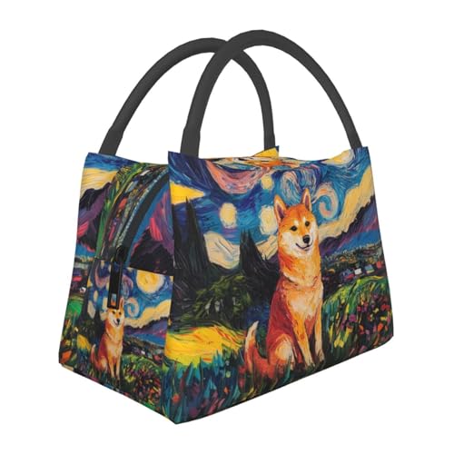 Shiba Inu Lunch Box with Starry Night Style Art Pattern for Girls and Adults,Lightweight Handbag with Zipper Closure,Portable Cosmetic Bag for School,Work,Office,Travel and Picnic Gifts - color: Shiba Inu02