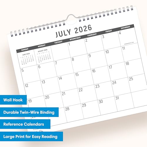 Blue Sky 2026-2027 18 Month Large Print Monthly Academic Year Wall Calendar, July 2026 - December 2027, 11" x 8.75", Durable Twin Wire Binding, Perfect For Home, Office And Classroom, Silver