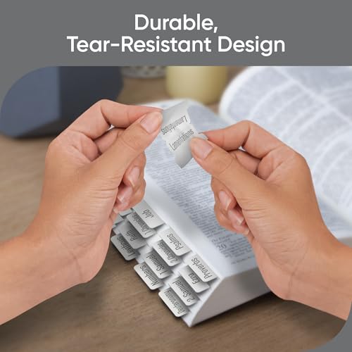 EssexWares - Silver Mist Bible Tabs for Old and New Testament, 80 Large Print Tabs for Bible Study, Water-Resistant and Durable Index Tabs for Women and Men - 1.7" Wide - color: Silver Mist