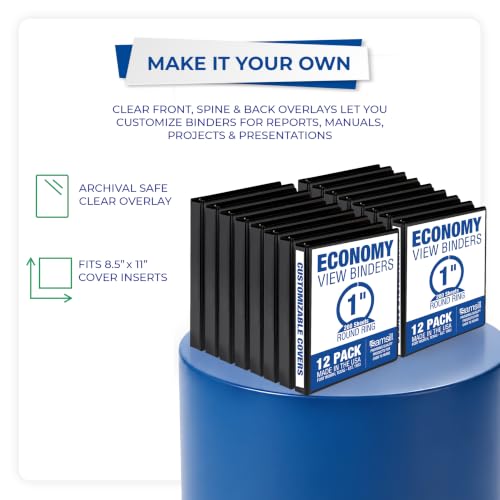 Samsill 1 Inch 3 Ring Binders, Economy Round Ring, Clear View Cover, 200 Sheet Capacity - for School, Home, Office - Black, 12 Pack - size: 12-Pack, style: 1 Inch