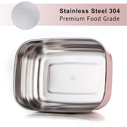 Lille Home Leak Proof Stainless Steel Lunch Snack Containers Set - Ideal for Educational Settings and Daycare - Nesting Trio with Silicone Lids - 47oz+30oz+16oz - Pink - color: Pink