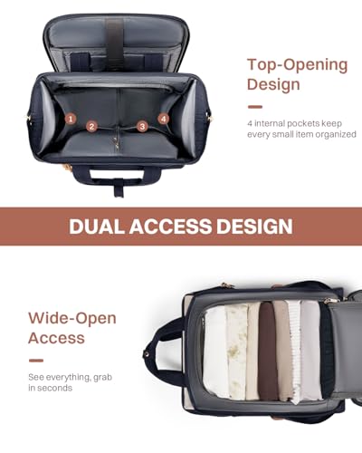 Rolling Puffer Backpack for Women, Travel Backpack with Wheels, 16 Inch Wheeled Laptop Backpck, Dual-Opening Design Overnight College Underseat Carry on Luggage, Roller Business Work Bag, Navy Blue - color: Navy Blue