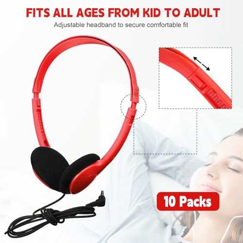 Konohan 30 Pack Headphones Bulk Headphone for School Classroom Student Wired Headphones Adjustable with 3.5 mm Jack for Adults (Red) - color: Red