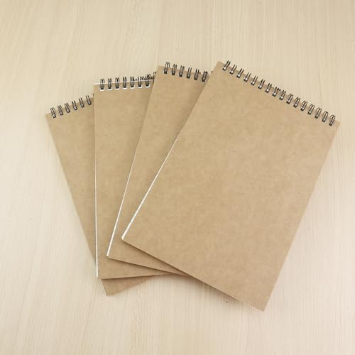 4 Pack Graph Paper Notebook, A5 Top Wirebound Grid Spiral Notebook 5.8" x 8.3",60 Sheets,5mm x 5mm Grid Paper,Grid Notepad for Students, Math, Engineering (Kraft) - color: Kraft (4pcs)