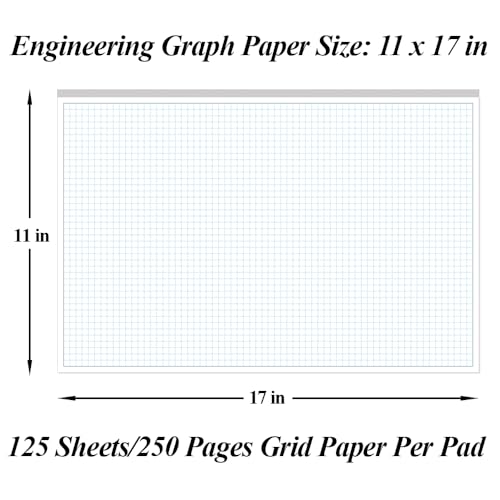 (5-Pack) Engineering Graph Paper Pad - 17" x 11" Grid Paper for Engineering, Drafting, Blueprint Drawing, 125 Sheets/250 Pages 4x4 Blue Quad Rule by Better Office Products - size: 5-Pack