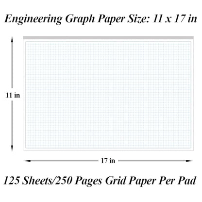 (5-Pack) Engineering Graph Paper Pad - 17" x 11" Grid Paper for Engineering, Drafting, Blueprint Drawing, 125 Sheets/250 Pages 4x4 Blue Quad Rule by Better Office Products - size: 5-Pack
