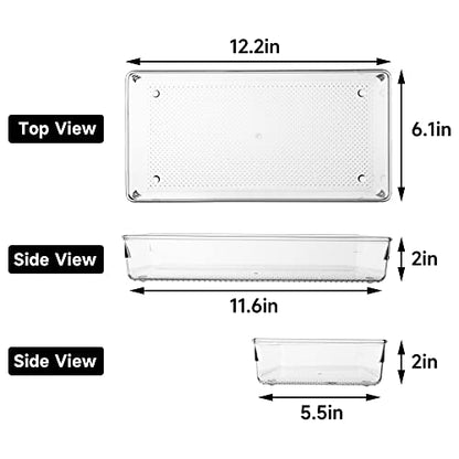 3 Pack Large Clear Plastic Drawer Organizer Tray Cutlery Utensil Makeups Drawer Organizers 12" X 6" - size: 3 Pack 12"x6" Clear Plastic