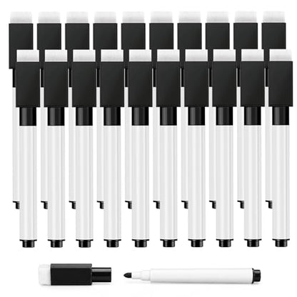 OWLKELA 20 Pcs Magnetic Dry Erase Markers with Eraser Cap, Fine Tip Whiteboard Markers with Eraser, Low Odor Dry Erase Marker Set for School Office Home, Black - size: 20 Pcs