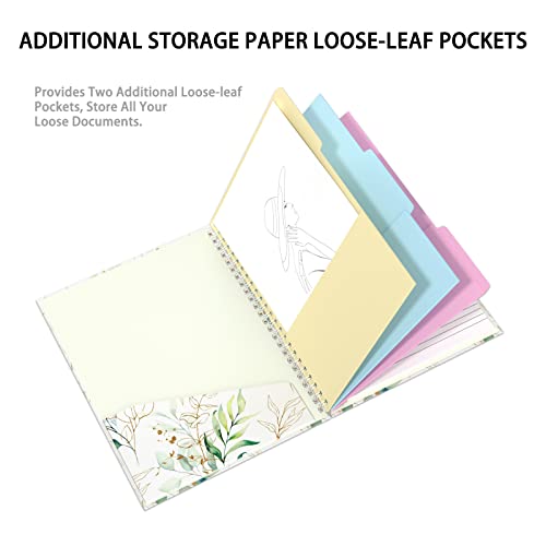 Rimilak Spiral Clipboard Folio with Refillable Lined Notepad, 14.5 x 9.8 In, Hardcover Cover with 5 Interior Pockets, Elastic Band and Pen Loop Series. Cute Stylish Clipfolio, Bohe Leaves - color: Bohe Gold Leaves