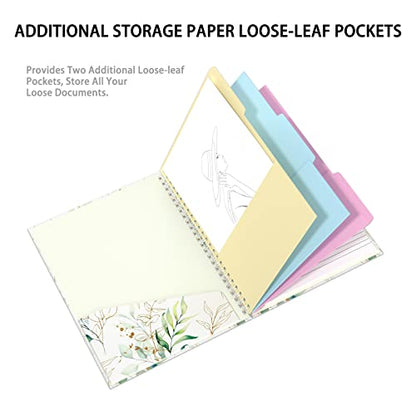 Rimilak Spiral Clipboard Folio with Refillable Lined Notepad, 14.5 x 9.8 In, Hardcover Cover with 5 Interior Pockets, Elastic Band and Pen Loop Series. Cute Stylish Clipfolio, Bohe Leaves - color: Bohe Gold Leaves