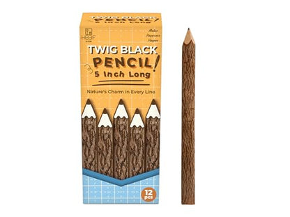 BSIRI Wooden Pencils Rustic Bark Twig Natural Wood Pencil 12 Pack 5 Inch for Kids Classroom Woodland Party Favors Camping Day Decorations Camp Themed Supplies Novelty Gifts - style: 5 Inch long