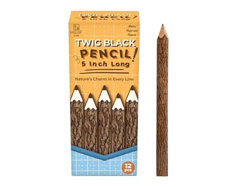 BSIRI Wooden Pencils Rustic Bark Twig Natural Wood Pencil 12 Pack 5 Inch for Kids Classroom Woodland Party Favors Camping Day Decorations Camp Themed Supplies Novelty Gifts - style: 5 Inch long